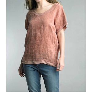 NEW‎ TEMPO PARIS 100 % linen tunic tee in peperosa Size Small Made In Italy